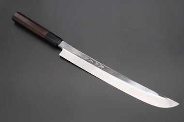 Fu-Rin-Ka-Zan Yanagiba FSO-78B SABER Yanagiba 270mm (10.6 inch Black Color Water Buffalo Horn Ferrule)) Fu-Rin-Ka-Zan Limited, Solid VG-10 Special Order Made FSO-78 "SABER" Yanagiba 270mm (10.6 Inch, Perfectly Mirror Polished, Octagonal Ebonywood Handle)