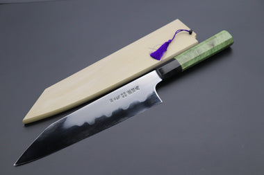 Mizuno Tanrenjo Kiritsuke MTKG-15 Kiritsuke 240mm(9.4inch) / Octagonal Forest-Green Color Stabilized Maple Burl Wood Handle Mizuno Tanrenjo Akitada Honyaki White Steel "Special Order Made" MTKG-15 Kiritsuke Gyuto 240mm (9.4 inch, Octagonal Forest-Green Color Stabilized Maple Burl Wood Handle)