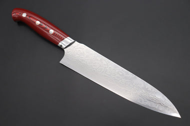 Takeshi Saji Gyuto Takeshi Saji R-2 Custom Diamond Damascus Wild Series New Design Gyuto (210mm and 240mm, Red/Black Linen Micarta Handle)