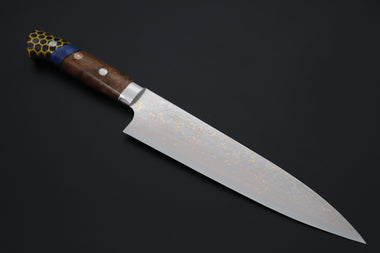 Takeshi Saji Gyuto Takeshi Saji SUMMIT ― Limited Edition Custom Series SMT-1220 VG-10W磨 Multi-Colored Golden-Rainbow Damascus Gyuto 210mm (8.2 Inch)