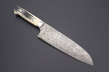Takeshi Saji Santoku SRD-2S Santoku 180mm (7 inch) / Stag Bone Handle Takeshi Saji R-2 Custom Black Damascus Wild Series Santoku 180mm (7 inch, Stag Bone Handle)