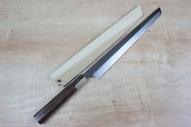 Mizuno Tanrenjo Akitada Honyaki DX Series Sakimaru Takohiki 300mm (11.8inch, Octagon Shaped Ebonywooden Handle) - japanesechefsknife.mom