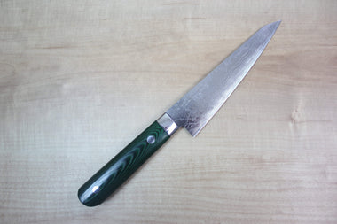 Takeshi Saji VG-10 Custom Damascus Wild Series STG-B Honesuki | Boning Knife 150mm (5.9 inch, Green Linen Micarta Handle) - japanesechefsknife.mom