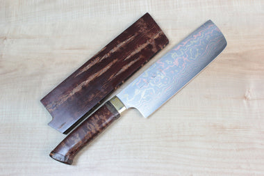 Master Saji Rainbow Damascus Sakura Series Nakiri 160mm (6.2 inch) - japanesechefsknife.mom