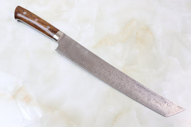 Takeshi Saji R-2 Custom Damascus Wild Series SRD-8I Katana Slicer 270mm Ironwood Handle (Polished Blade Version, 10.6 inch) - japanesechefsknife.mom