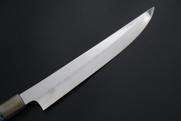 Mizuno Tanrenjo Yanagiba For only Right Handers Mizuno Tanrenjo — Special Orders & Limited Editions Akitada Honyaki DX Blue Steel No.2 Series - Katana-Hocho 240mm (Single Bevel Edge, Versatile Single Bevel Edge Utility Slicer Knife, 9.4 Inch, MT-10)