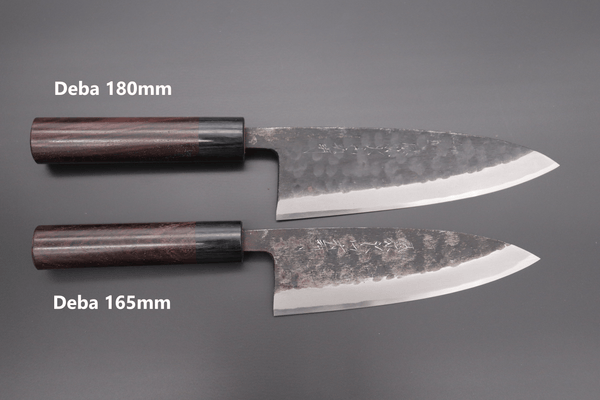Fu-Rin-Ka-Zan Deba FKWR-5 Deba 180mm(7inch) / Right Handed Fu-Rin-Ka-Zan Kurouchi White Steel No.2 Series Deba (Oval Shaped Red-Sandal Wood Handle with Black Pakka Wood Ferrules, 165mm and 180mm)