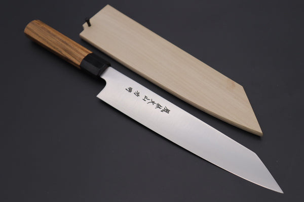 Fu-Rin-Ka-Zan Kiritsuke FR2-6BB Kiritsuke 240mm(9.4inch Narrower Blade Width) Fu-Rin-Ka-Zan R-2 Clad Wa Series Special Kiritsuke-Slicer (240mm and 270mm, 2 sizes, Narrower Blade Width, Octagon Shaped Bocote Wood Handle)
