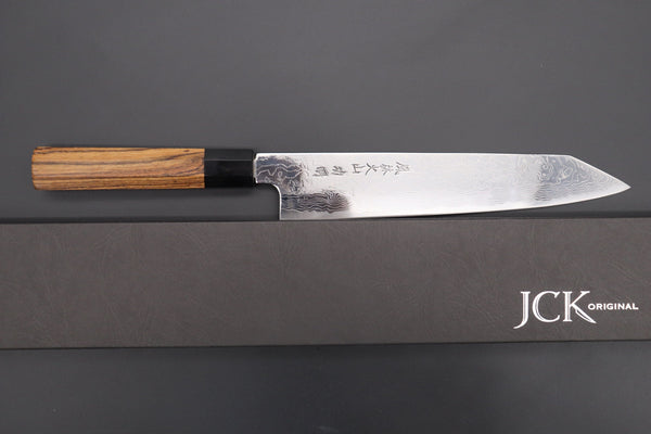 Fu-Rin-Ka-Zan Kiritsuke Fu-Rin-Ka-Zan R-2 Damascus Wa Series Special Kiritsuke-Slicer (240mm and 270mm, 2 sizes, Narrower Blade Width, Octagonal Bocote Wood Handle))