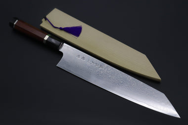 Fu-Rin-Ka-Zan Kiritsuke FRDYP-40 Kiritsuke 270mm (10.6 Inch) Fu-Rin-Ka-Zan YUTAKA 豊佳 Series R-2 Damascus Edition FRDYP-40 Kiritsuke 270mm (10.6 Inch, Octagonal Desert Ironwood handle with a Black-Golden-Color-Turquoise Composite Stone Ferrule & Butt)