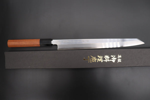 Fu-Rin-Ka-Zan Kiritsuke Yanagiba FSO-55 Kiritsuke Yanagiba 300mm(11.8inch) Fu-Rin-Ka-Zan Limited, Blue Steel No.1 Suminagashi FSO-55 Kiritsuke Yanagiba 300mm (11.8 inch, Octagon Shaped Quince Wood Handle)