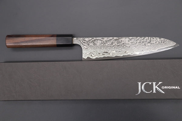 Fu-Rin-Ka-Zan Wa Gyuto Fu-Rin-Ka-Zan R-2 Damascus Wa Series Wa Gyuto (180mm to 240mm, 3 sizes, Octagon Shaped Red-Sandalwood Handle)