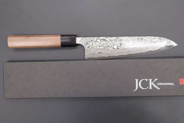 Fu-Rin-Ka-Zan Wa Gyuto Fu-Rin-Ka-Zan R-2 Damascus Wa Series Wa Gyuto (180mm to 240mm, 3 sizes, Octagon Shaped Walnutwood Handle)