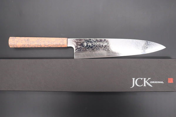 Fu-Rin-Ka-Zan Wa Gyuto FRDYP-9 Wa Gyuto 240mm (9.4 Inch) Fu-Rin-Ka-Zan YUTAKA 豊佳 Series R-2 Damascus Edition FRDYP-9 Wa Gyuto 240mm (9.4 Inch, Octagonal Desert Ironwood Handle with Soft Pink Turquoise Composite Stone Ferrule & Butt)