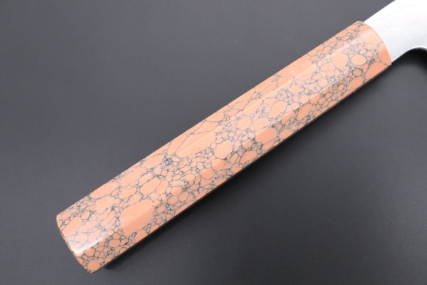 Fu-Rin-Ka-Zan Wa Gyuto FRDYP-9 Wa Gyuto 240mm (9.4 Inch) Fu-Rin-Ka-Zan YUTAKA 豊佳 Series R-2 Damascus Edition FRDYP-9 Wa Gyuto 240mm (9.4 Inch, Octagonal Desert Ironwood Handle with Soft Pink Turquoise Composite Stone Ferrule & Butt)