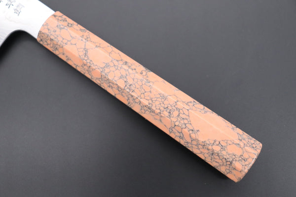 Fu-Rin-Ka-Zan Wa Gyuto FRDYP-9 Wa Gyuto 240mm (9.4 Inch) Fu-Rin-Ka-Zan YUTAKA 豊佳 Series R-2 Damascus Edition FRDYP-9 Wa Gyuto 240mm (9.4 Inch, Octagonal Desert Ironwood Handle with Soft Pink Turquoise Composite Stone Ferrule & Butt)