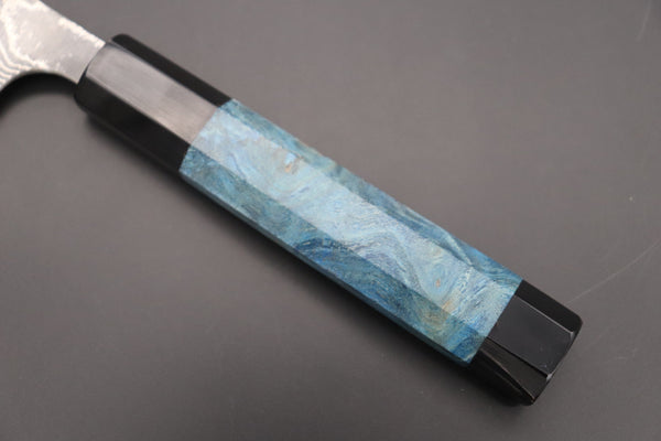 Fu-Rin-Ka-Zan Wa Gyuto FRYP-32 Wa Gyuto210mm (8.2 inch) Fu-Rin-Ka-Zan YUTAKA 豊佳 Series R-2 Damascus Edition FRYP-36 Wa Gyuto 210mm (8.2 inch, Ocean Blue Color Stabilized Maple Burl Wood Handle)