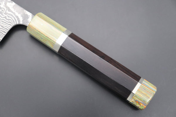 Fu-Rin-Ka-Zan Wa Gyuto FRYP-41 Wa Gyuto210mm (8.2 inch) Fu-Rin-Ka-Zan YUTAKA 豊佳 Series R-2 Damascus Edition FRYP-41 Wa Gyuto 210mm (8.2 inch, Octagon Shaped Ebonywood Handle with Fancy Green Composite Stone Ferrule & Butt)