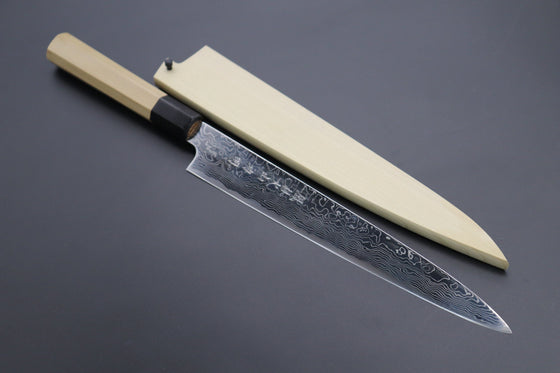 Fu-Rin-Ka-Zan Wa Sujihiki FRD-7S Wa Sujihiki 240mm (9.4inch) Fu-Rin-Ka-Zan R-2 Damascus Wa Series Wa Sujihiki (240mm and 270mm, 2 sizes) Octagon Shaped Magnolia Wooden Handle