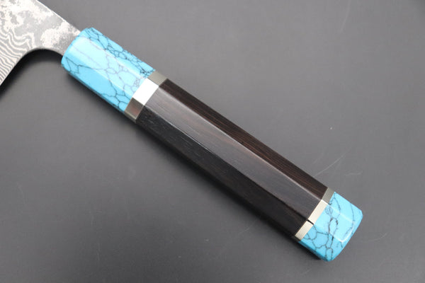 Fu-Rin-Ka-Zan Wa Sujihiki FRYP-51 Wa Sujihiki 270mm (10.6 inch) Fu-Rin-Ka-Zan YUTAKA 豊佳 Series R-2 Damascus Edition FRYP-51 Wa Sujihiki 270mm (10.6 inch, Octagon Shaped Ebonywood Handle with Turquoise Composite Stone Ferrule & Butt)