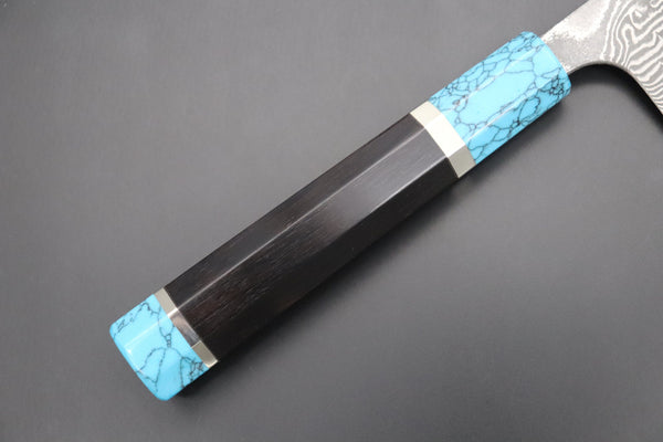 Fu-Rin-Ka-Zan Wa Sujihiki FRYP-51 Wa Sujihiki 270mm (10.6 inch) Fu-Rin-Ka-Zan YUTAKA 豊佳 Series R-2 Damascus Edition FRYP-51 Wa Sujihiki 270mm (10.6 inch, Octagon Shaped Ebonywood Handle with Turquoise Composite Stone Ferrule & Butt)
