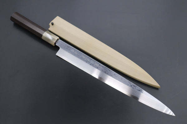 Fu-Rin-Ka-Zan Yanagiba FSO-14LW Yanagiba 300mm (White Ferrule) Fu-Rin-Ka-Zan Limited, Blue Steel No.1 Suminagashi Yanagiba (270mm and Yanagiba 300mm, 2 Sizes)