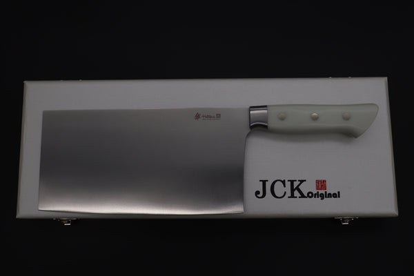 Hattori Chinese Cleaver Hattori 傘 SAN Limited Edition, FH Series Solid VG-10 SAN-CC1 Chinese Cleaver (Fresh White Corian Handle)