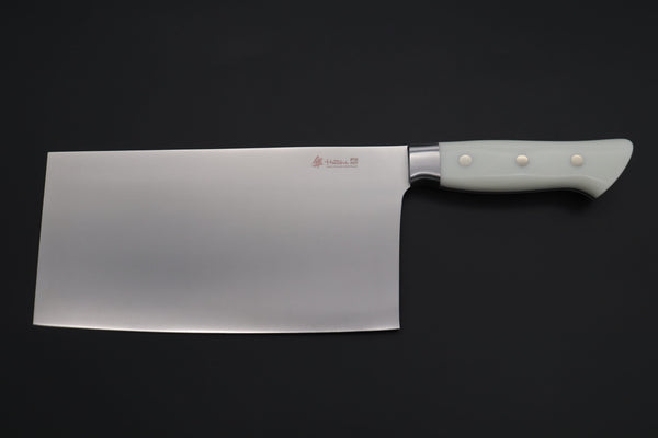 Hattori Chinese Cleaver Hattori 傘 SAN Limited Edition, FH Series Solid VG-10 SAN-CC1 Chinese Cleaver (Fresh White Corian Handle)