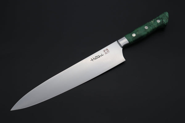 Hattori Gyuto Hattori Forums Custom Limited Edition FH Solid VG-10 Series FH-7SPGreen Gyuto 240mm (9.4 Inch, Green Color Stabilized Box Elder Wood Handle)