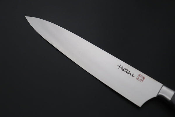 Hattori Gyuto FHN-7SPBLACK Gyuto 240mm (9.4inch) Hattori Forums FH "NOAH" Series Custom Limited Edition FHN-7SPBLACK Gyuto 240mm (9.4 Inch, Black Color Stabilized Box Elder Wood Handle)
