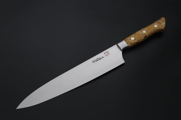 Hattori Gyuto FHN-7SPBURL Gyuto 240mm (9.4inch) Hattori Forums FH "NOAH" Series Custom Limited Edition FHN-7SPBURL Gyuto 240mm (9.4 Inch, Stabilized Box Elder Wood Handle)