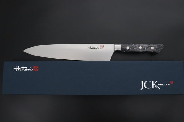 Hattori Gyuto FHN-7ND Gyuto 240mm (9.4inch) Hattori Forums FH "NOAH" Series "SNOW IN THE DARK" FHN-7ND Gyuto 240mm (9.4 Inch, Dupont Corian® Handle)