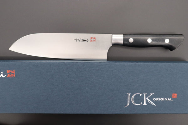 Hattori Santoku FH-4L Santoku 170mm (6.6inch) Hattori Forums FH Series FH-4L Santoku 170mm (6.6inch, Black Linen Micarta Handle)