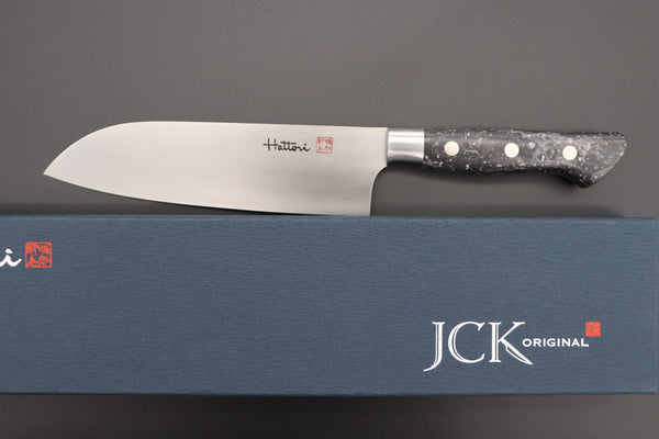 Hattori Santoku FH-4ND Santoku 170mm (6.6inch) Hattori Forums FH Series Limited Edition "SNOW IN THE DARK" Santoku 170mm (6.6 Inch, Dupont Corian® Handle)