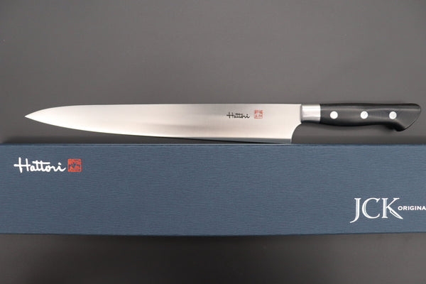 Hattori Sujihiki Hattori Forums FH Series Sujihiki (230mm to 300mm, 3 sizes, Black Linen Micarta Handle)
