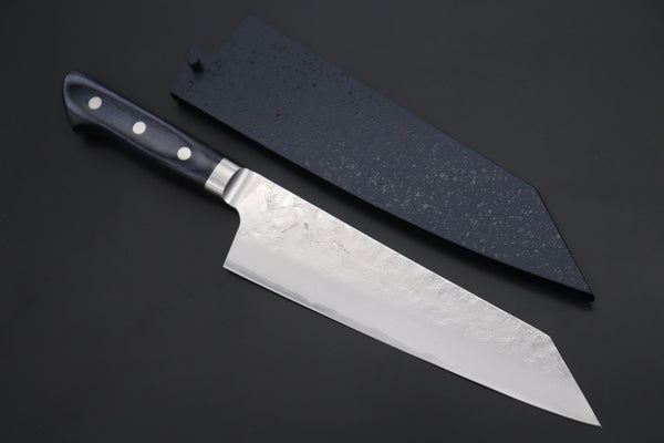 JCK Natures Bunka With Blue Wooden Saya +$23 JCK Natures 青雲 Blue Clouds Series BCBP-2 Blue Steel No.2 Nashiji Bunka (Kiritsuke) 190mm (7.4 inch, Royal Blue-Purple Pakka Wood Handle)