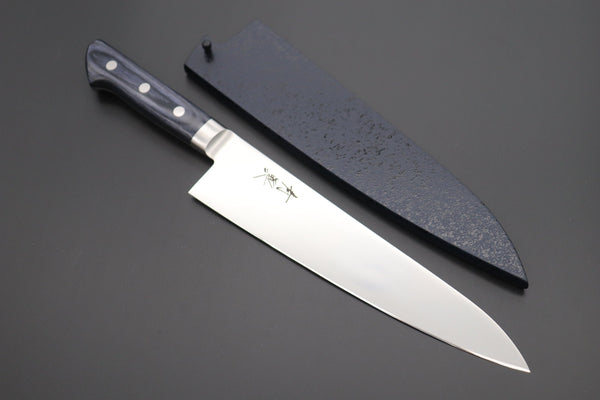 JCK Natures Gyuto With Blue Wooden Saya +$23 JCK Natures Blue Clouds AUS-8 Basic Series BCAP-4 Gyuto 210mm (8.2 inch, Royal Blue-Purple Pakka Wood Handle)