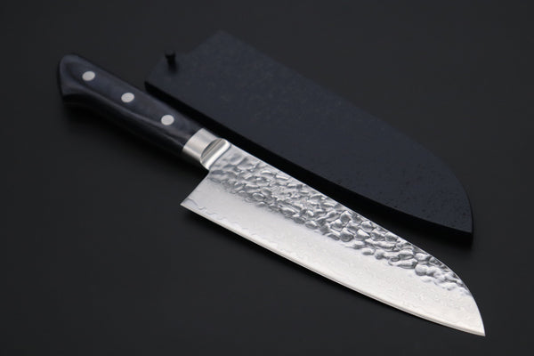 JCK Natures Santoku With Blue Wooden Saya +$23 JCK Natures Blue Clouds Series BCDP-2 VG-10 Tsuchime Damascus Santoku 180mm (7 inch, Royal Blue-Purple Pakka Wood Handle)