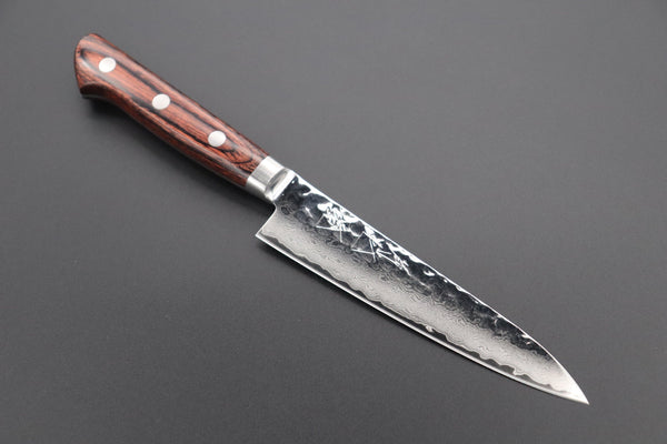 JCK Natures Santoku JCK Natures Gekko Kagami Series VG-10 Tsuchime Damascus Petty 135mm & Santoku 180mm (GK-2Pcs Knife Set, Mahogany Wood Handle)