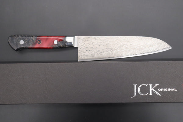 Kagayaki Santoku JCK Original Kagayaki NOVEL- Limited Edition Custom R-2 Damascus Series KNLTD-136 Santoku 175mm (6.8 inch, Forged Blade)