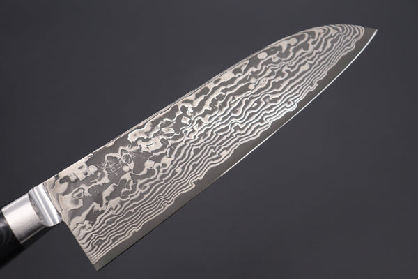 Kagayaki Santoku JCK Original Kagayaki R-2 Black Custom Damascus KGRB-2 Santoku 175mm (6.8 inch, Hammer Forged Blade)
