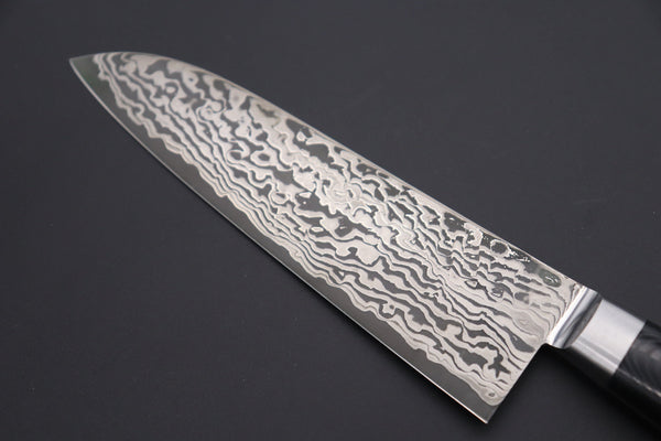 Kagayaki Santoku JCK Original Kagayaki R-2 Black Custom Damascus KGRB-2 Santoku 175mm (6.8 inch, Hammer Forged Blade)