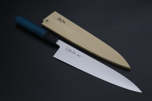 Masamoto Wa Gyuto KS-3121BLUE Wa Gyuto 210mm (8.2 inch) / Black Masamoto Original Limited Edition KS Series White Steel No.2 KS-3121BLUE Wa Gyuto 210mm “Indigo Blue Handle (藍染)”