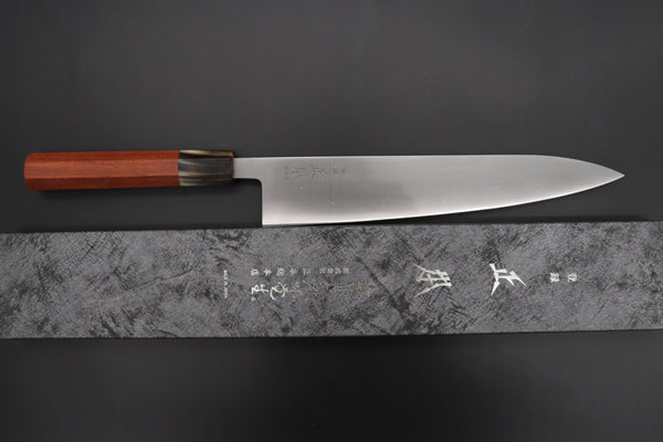 Masamoto Wa Gyuto KS-3124KRS-2 Wa Gyuto 240mm (9.4 inch) / Marble Masamoto Original Limited Edition KS Series White Steel No.2 KS-3124KRS-2 Wa Gyuto 240mm “Quince Wood Handle & Saya”