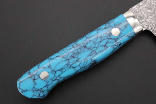 Mr. Itou Gyuto Mr. Itou & Mr. Nagata "Treasure & Pleasure" Limited Edition R-2 Custom Damascus Gyuto 160mm (6.2 inch, "Turquoise Gem-Composite Stone Handle", IT-9)