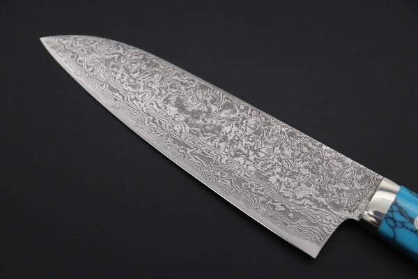 Mr. Itou Gyuto Mr. Itou & Mr. Nagata "Treasure & Pleasure" Limited Edition R-2 Custom Damascus Gyuto 160mm (6.2 inch, "Turquoise Gem-Composite Stone Handle", IT-9)