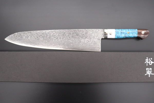 Mr. Itou Gyuto Mr. Itou R-2 Custom Damascus Gyuto 265mm (10.4 Inch) "Custom Combination Handle (Corian/Turuqoise/Ironwood)" (IT-1)
