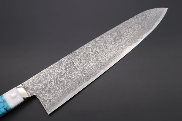 Mr. Itou Gyuto Mr. Itou R-2 Custom Damascus Gyuto 265mm (10.4 Inch) "Custom Combination Handle (Corian/Turuqoise/Ironwood)" (IT-1)
