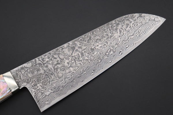 Mr. Itou Santoku Mr. Itou R-2 Custom Damascus Santoku 155mm (6.1 inch) "White Abalone Handle" (IT-223)