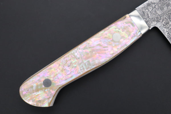 Mr. Itou Santoku Mr. Itou R-2 Custom Damascus Santoku 155mm (6.1 inch) "White Abalone Handle" (IT-223)